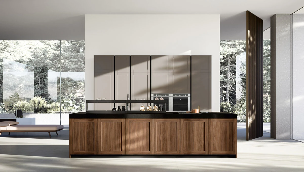 The walnut island from the Stallion Kitchens design catalog