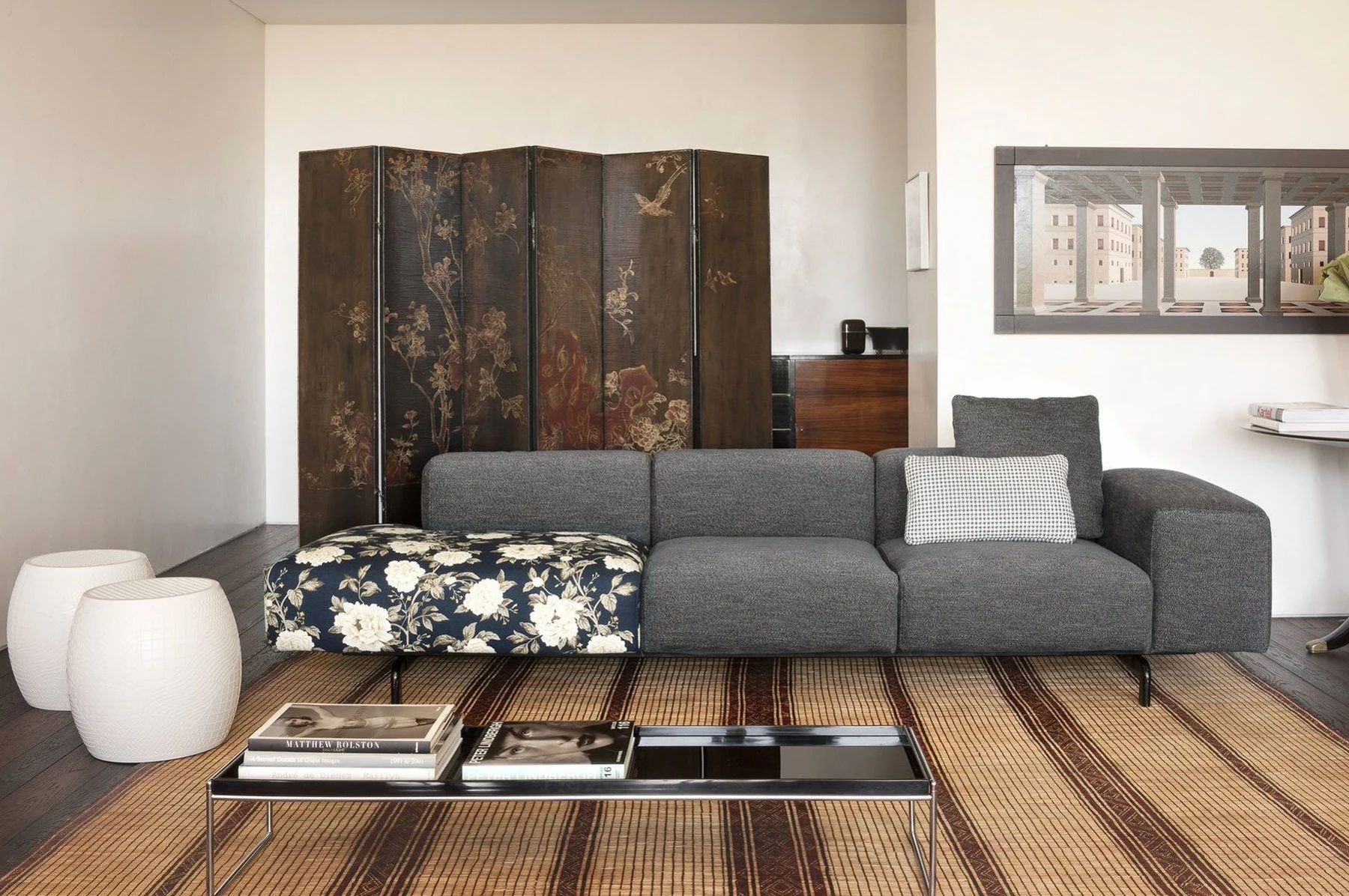 The charcoal living room from the Stallion Living design catalog