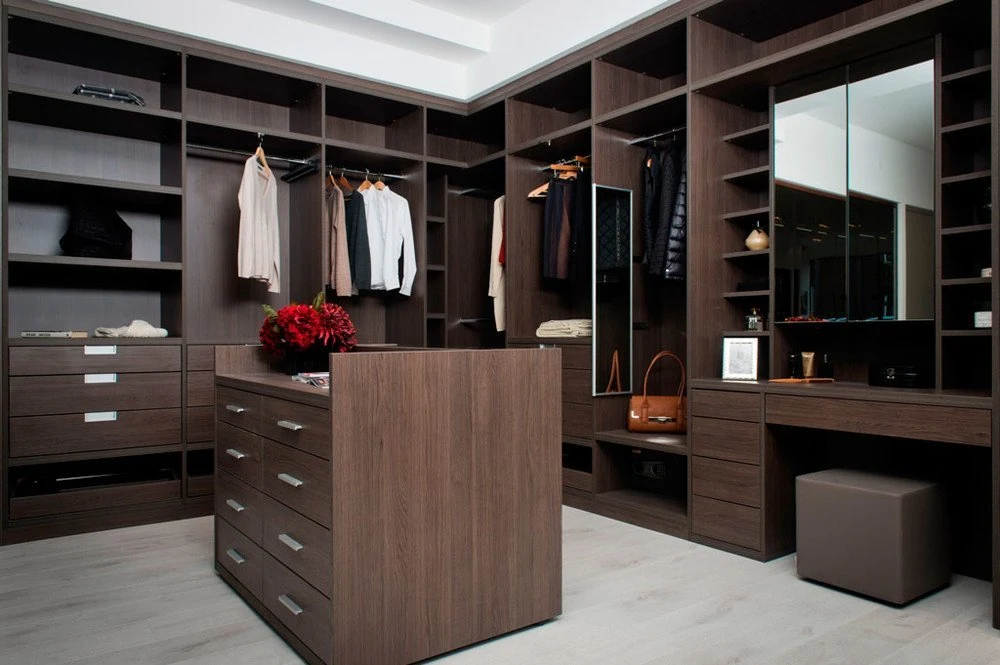 The walnut dressing room from the Stallion Wardrobes design catalog