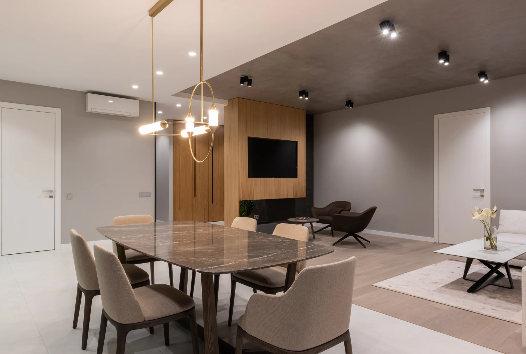 The stone dining space from the Stallion Dining design catalog